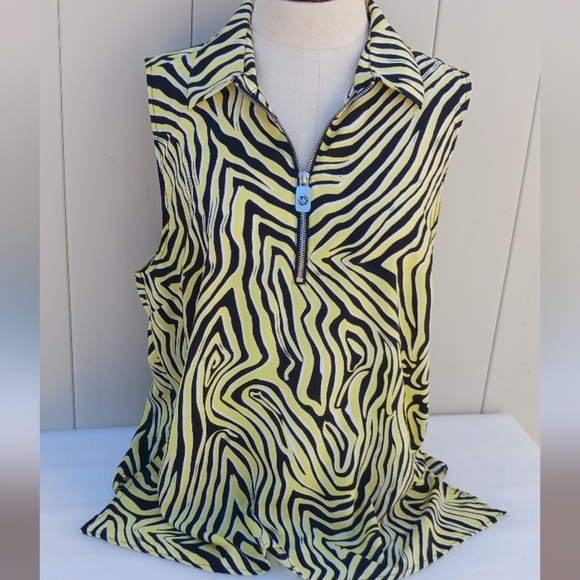 MICHAEL KORS TRAVEL Zebra Print Sleeveless Top - Black and Yellow Blouse Tunic - Picture 1 of 4